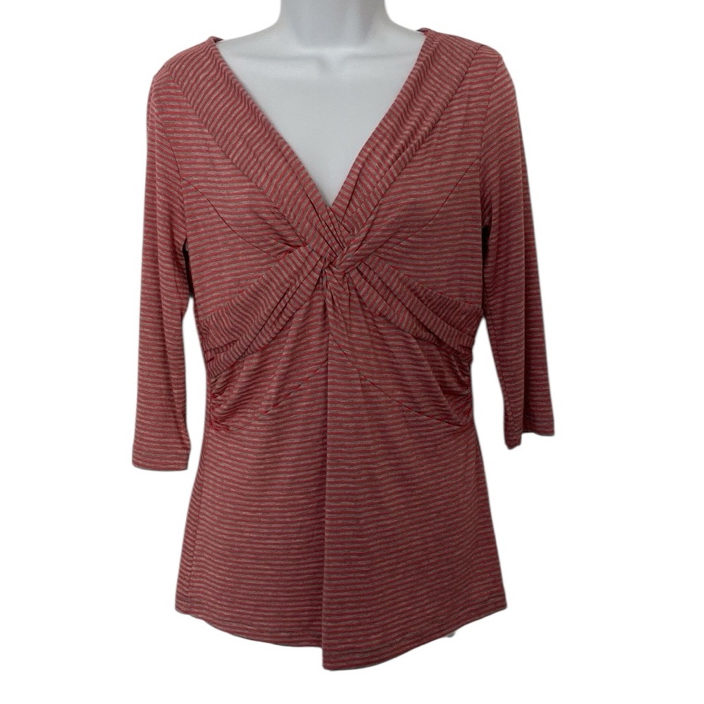 NWOT Pleione Red and Gray Striped Twist Ruched Front M